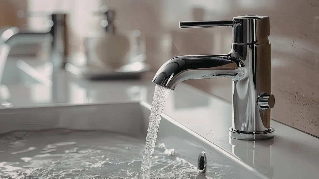 Bathroom sink filled with standing water from severe drain clog